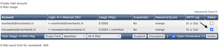DirectAdmin e-mail adres verwijderen