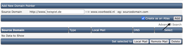 domein pointer toevoegen