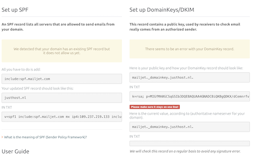 dns instellingen sfp en dkim