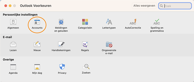 outlook klik op accounts