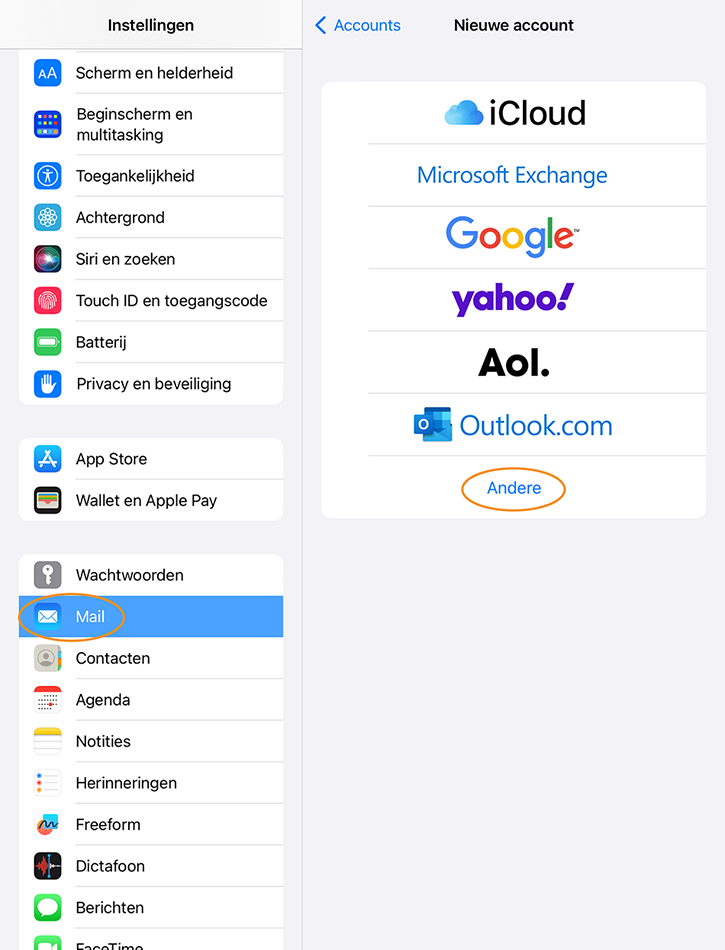 E-mail instellen op iPad