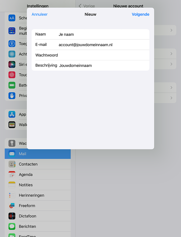 E-mail instellen op iPad