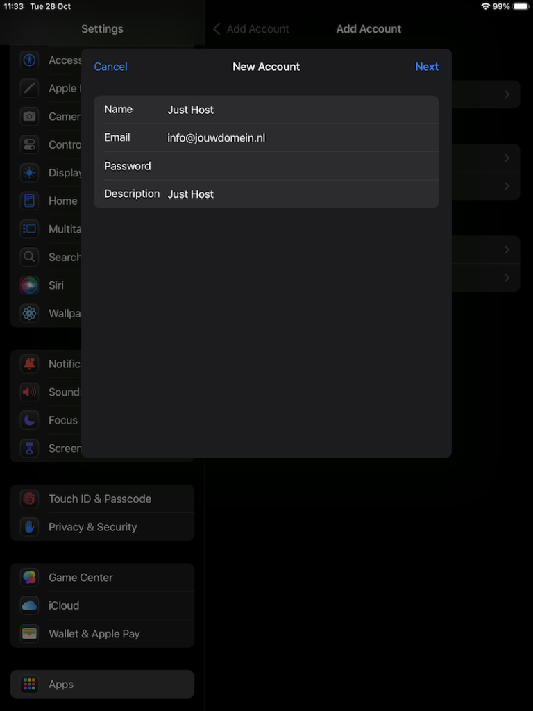 E-mail instellen op iPad