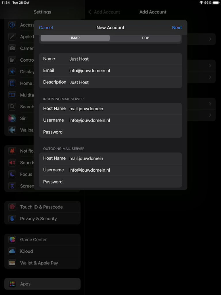 E-mail instellen op iPad