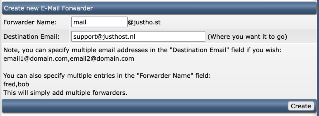 Emailforward instellen