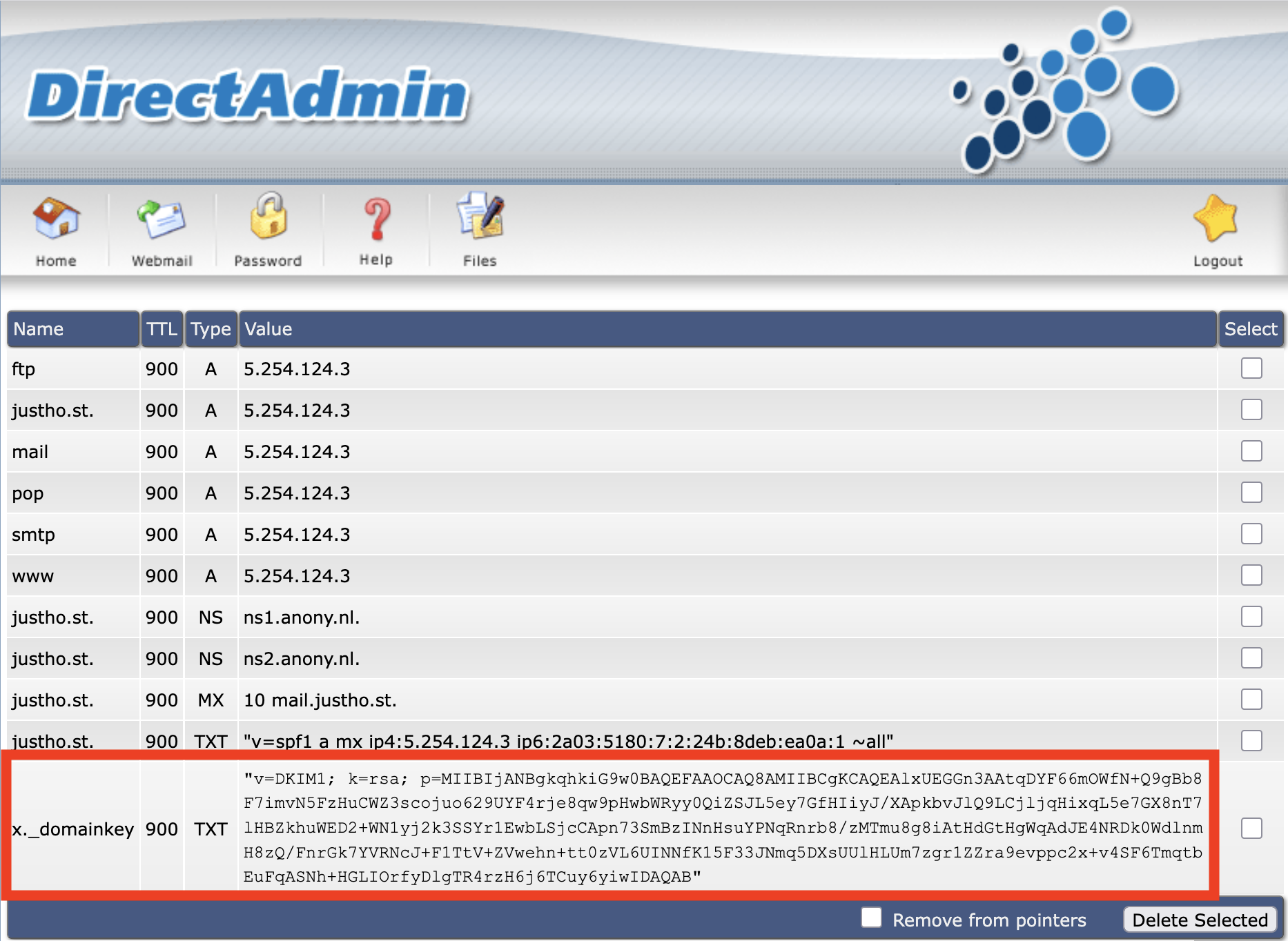 DKIM record DirectAdmin