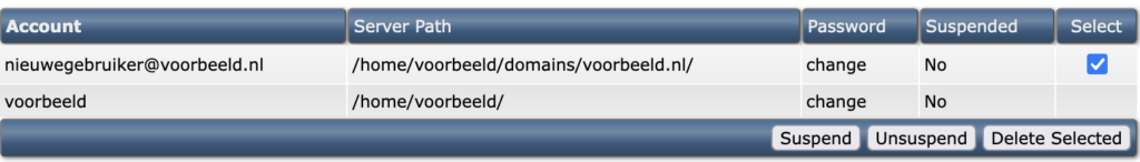 direct admin ftp account verwijderen