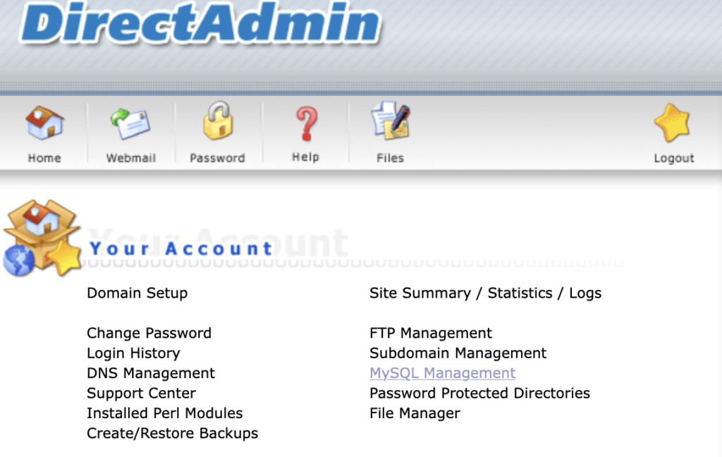 MySQL database aanmaken in DirectAdmin