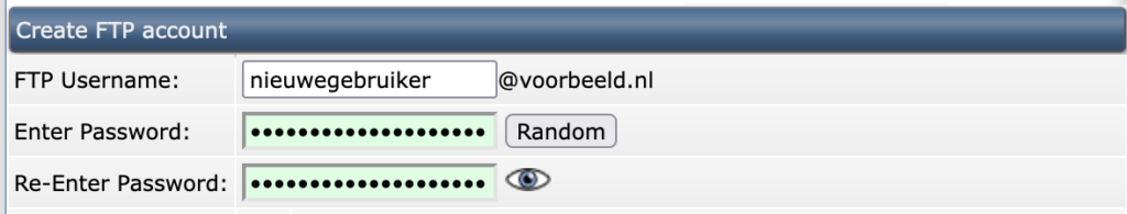 direct admin ftp nieuwe gebruiker