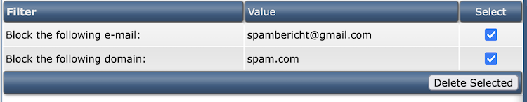 DirectAdmin spamfilter geblokkeerde adressen of domeinen verwijderen.