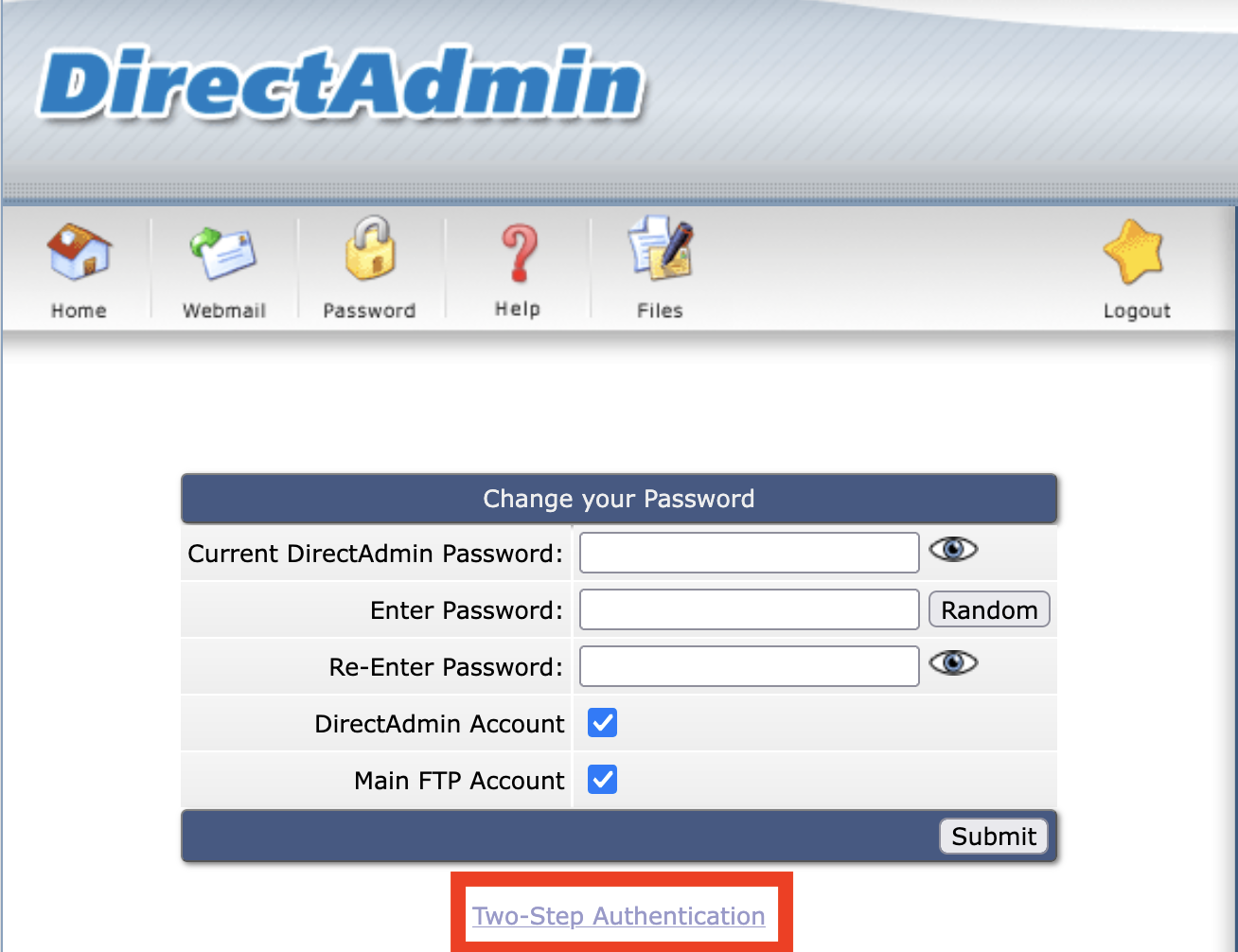 DirectAdmin 2 factor authenticatie stap 2