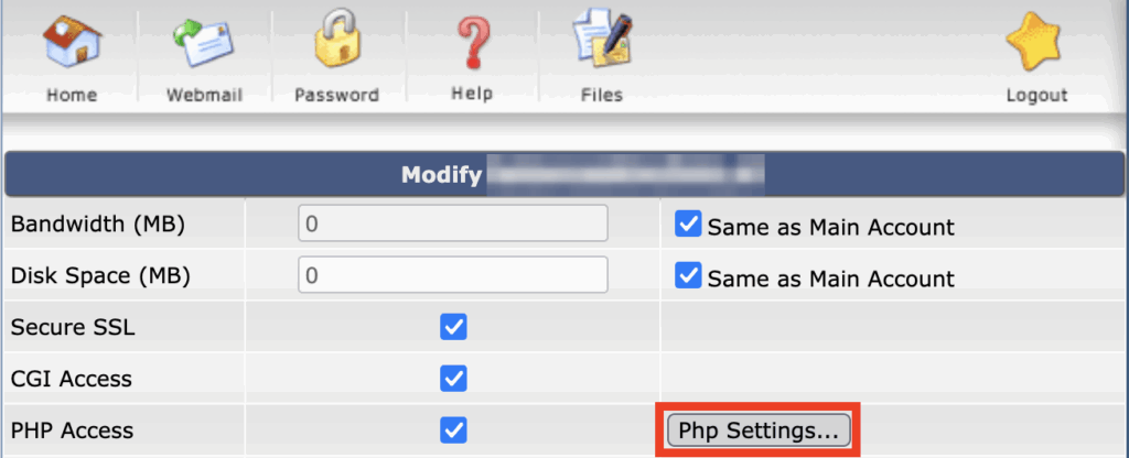 DirectAdmin PHP Settings